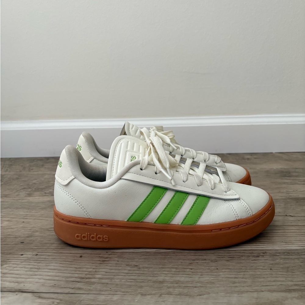 Adidas Cream and Green Striped Sneakers